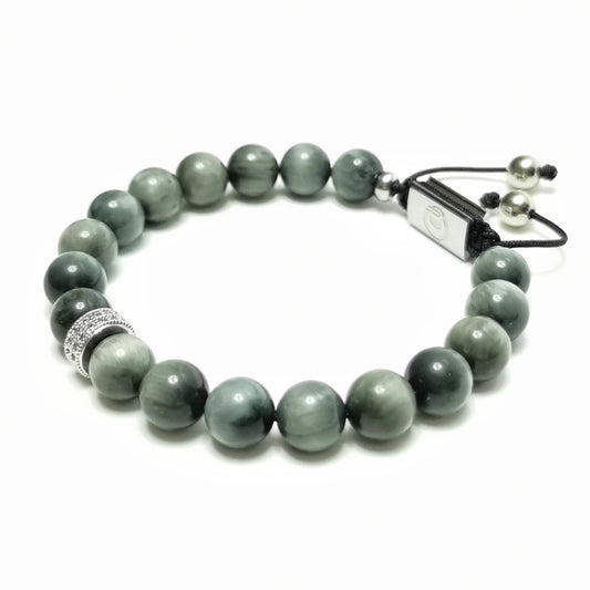 Men's Beaded Bracelet, 8mm Hawk's Eye - Void Eyes