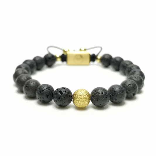 Men's Beaded Bracelet, 8mm Black Lava - Volcano Rebirth