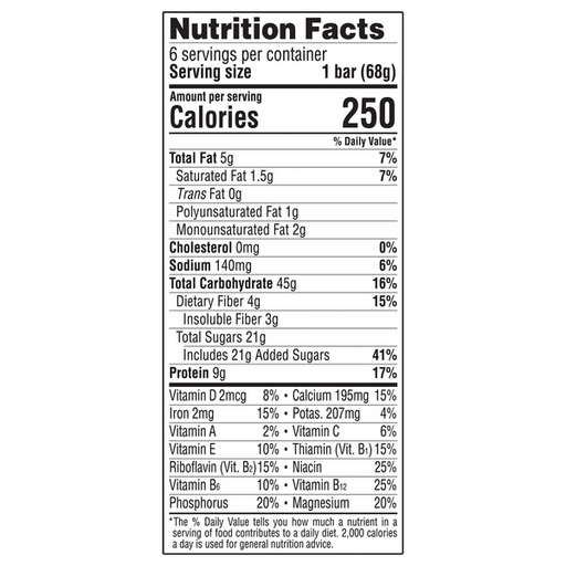 nutrition facts clif bar chocolate chip