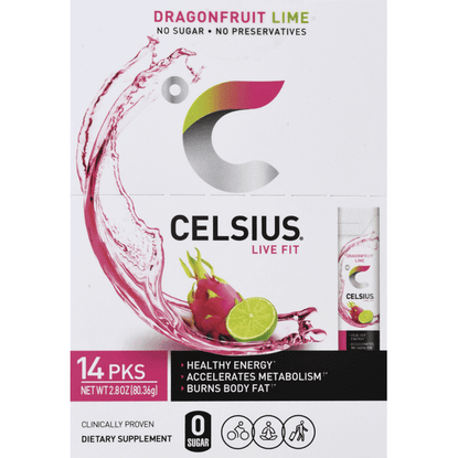  CELSIUS Dragonfruit Lime On-the-Go Powder Stick Packs, Zero  Sugar 14 Count(Pack of 1) : Health & Household