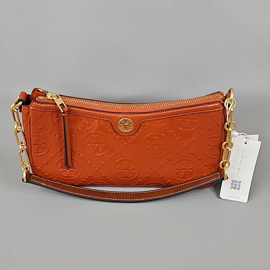 Tory Burch 88976 T Monogram Braided Floral Shoulder Bag in Hazelnut