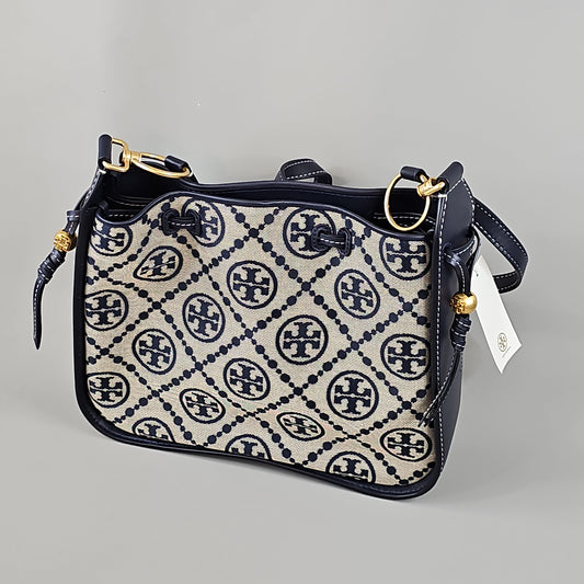 Tory Burch 88976 T Monogram Braided Floral Shoulder Bag in Hazelnut