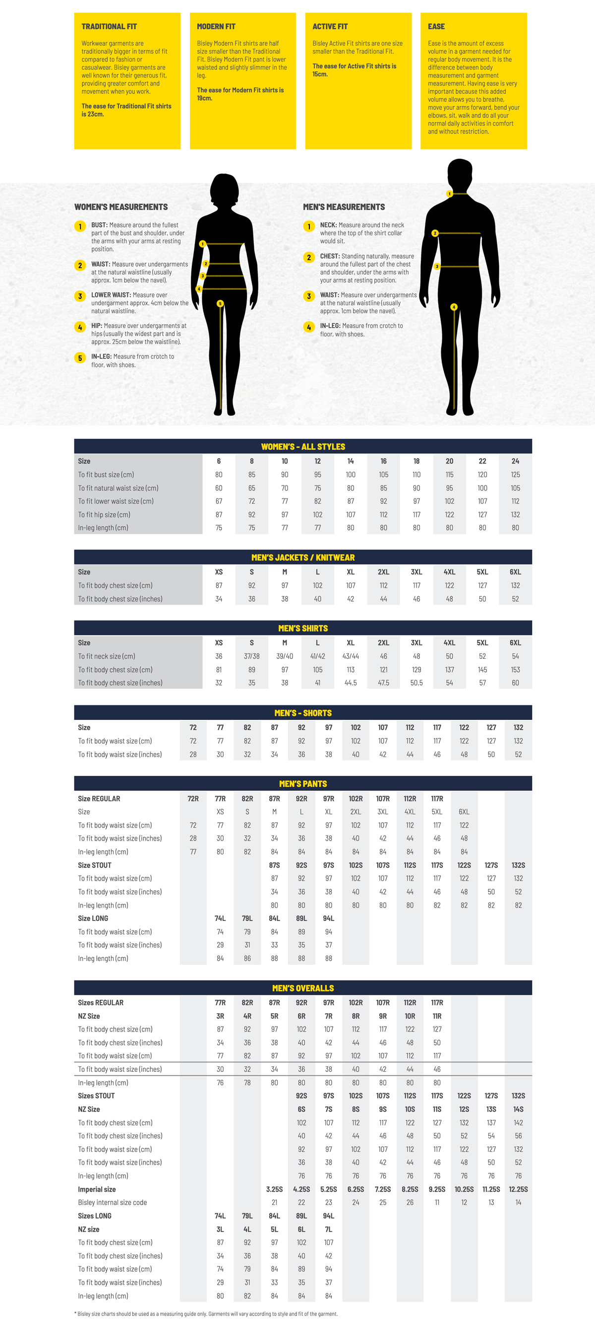 Bisley Sizing Chart – Worklocker Toowoomba