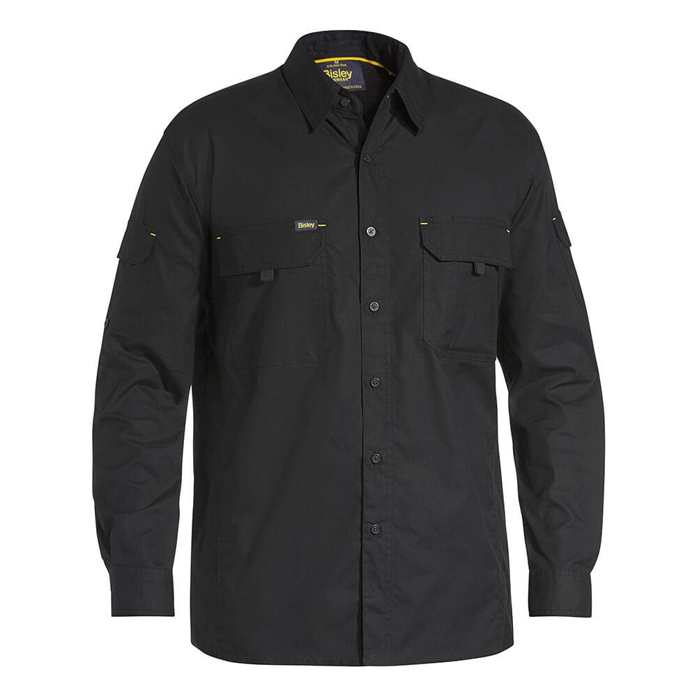Bisley BS6414 Airflow Ripstop Vented Work Shirt Long Sleeve Black ...