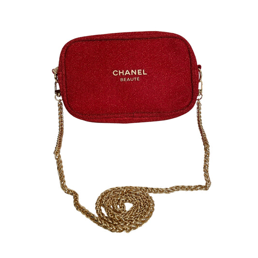 CHANEL+Beaute+Gold+Glitter+Cosmetic+Makeup+Bag+Pouch+Clutch+VIP+Gift for  sale online