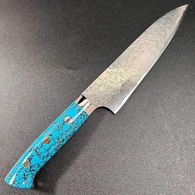 Takeshi Saji R2 Diamond Finish Damascus TCR Japanese Chef's Gyuto Knife  210mm with Red Turquoise Handle