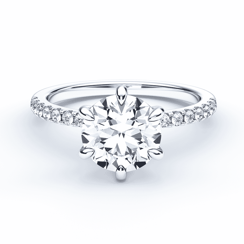 Four Prong Sleek Micro Pave Solitaire Engagement Ring
