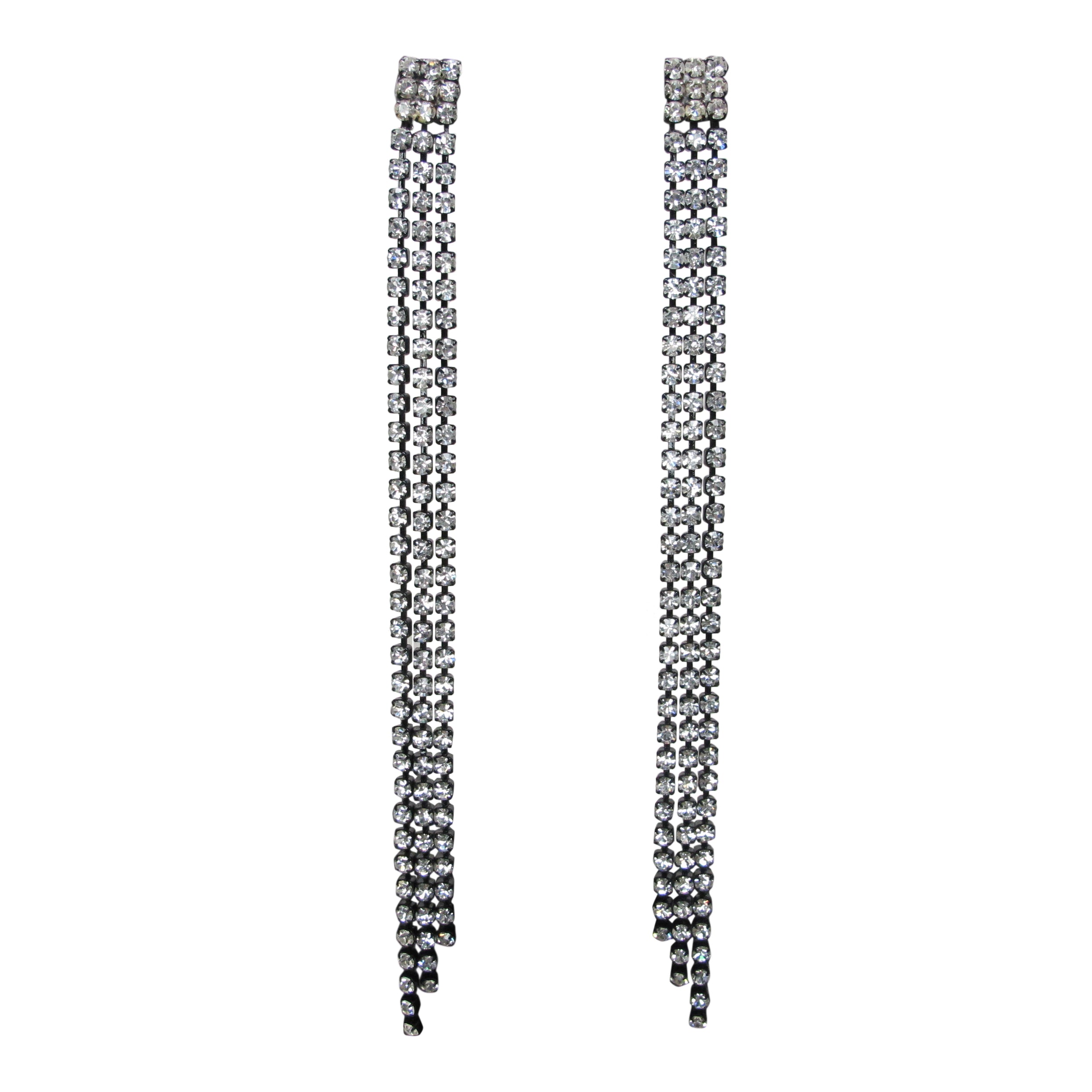 C Major Black Plated Crystal Chain Earrings - Pair