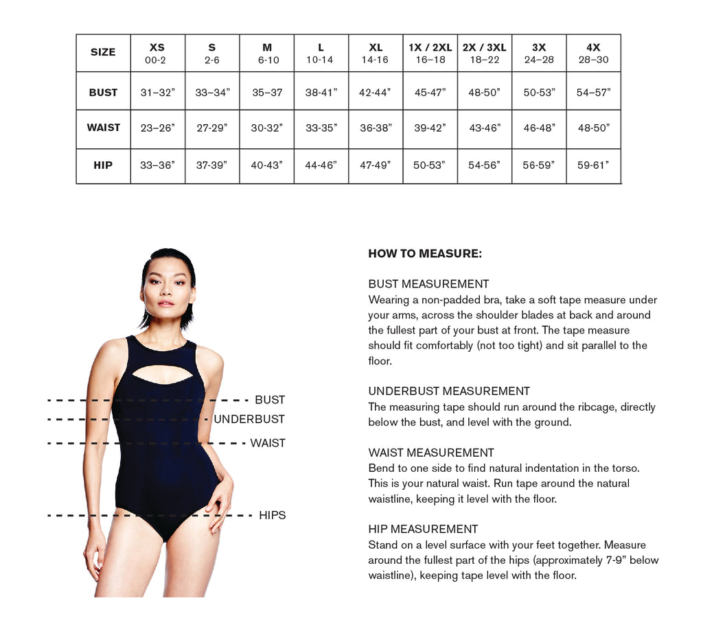 reebok swimsuit size chart