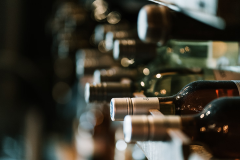 Wine bottles on a shelf