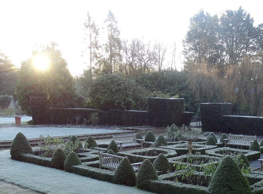 A frost scene of the Kilver Court parterre