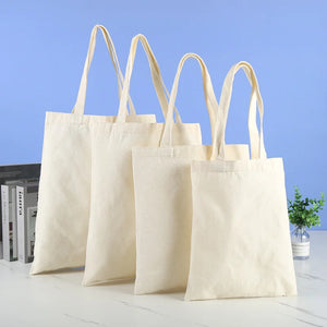 Kukombo Large Capacity Canvas Shoulder Handbag Folding Eco-Friendly Cotton Tote Bags Reusable DIY Shoulder Bag Grocery Bag Beige White - Kukombo