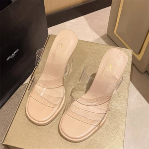 Kukombo Summer Women Pumps Sandals PVC Jelly Slippers Open Toe High Heels Women Transparent Perspex Slippers Shoes Heel Clear Sandals - Kukombo