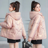 Christmas Gift 2021 New Women's Coats Winter Jacket Fashion Glossy Hooded Jackets Parkas Thick Warm Female Cotton Padded Parka Coat Outwear