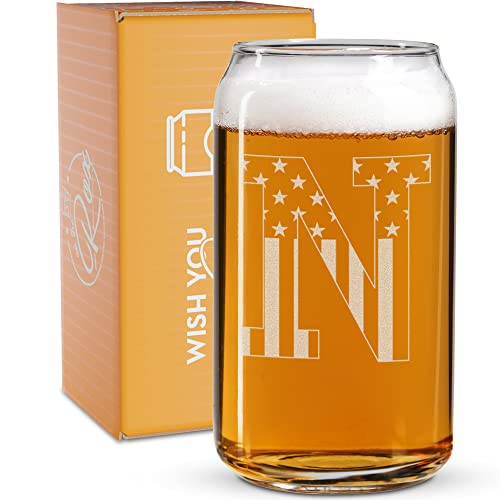 W Monogram Engraved Beer Can Glass USA