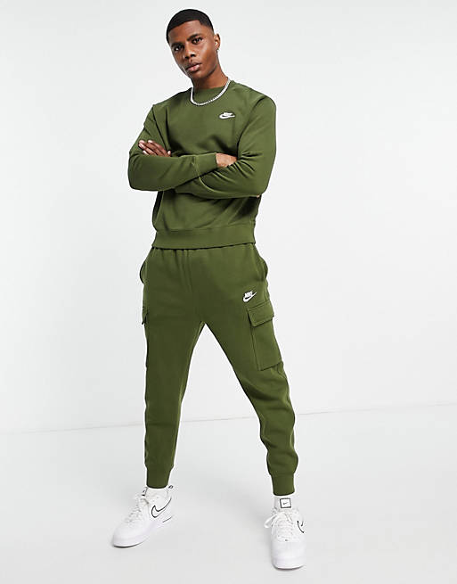 nike club crew sweatshirt khaki