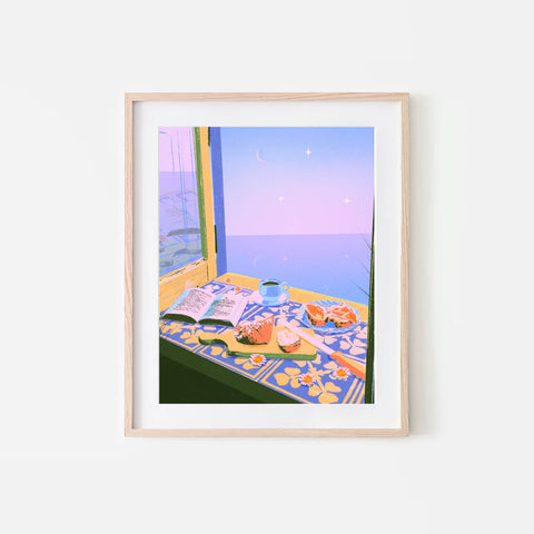Dreamy Window Art Print by Izzy Lawrence, that captures a dreamy window that overlooks the ocean.