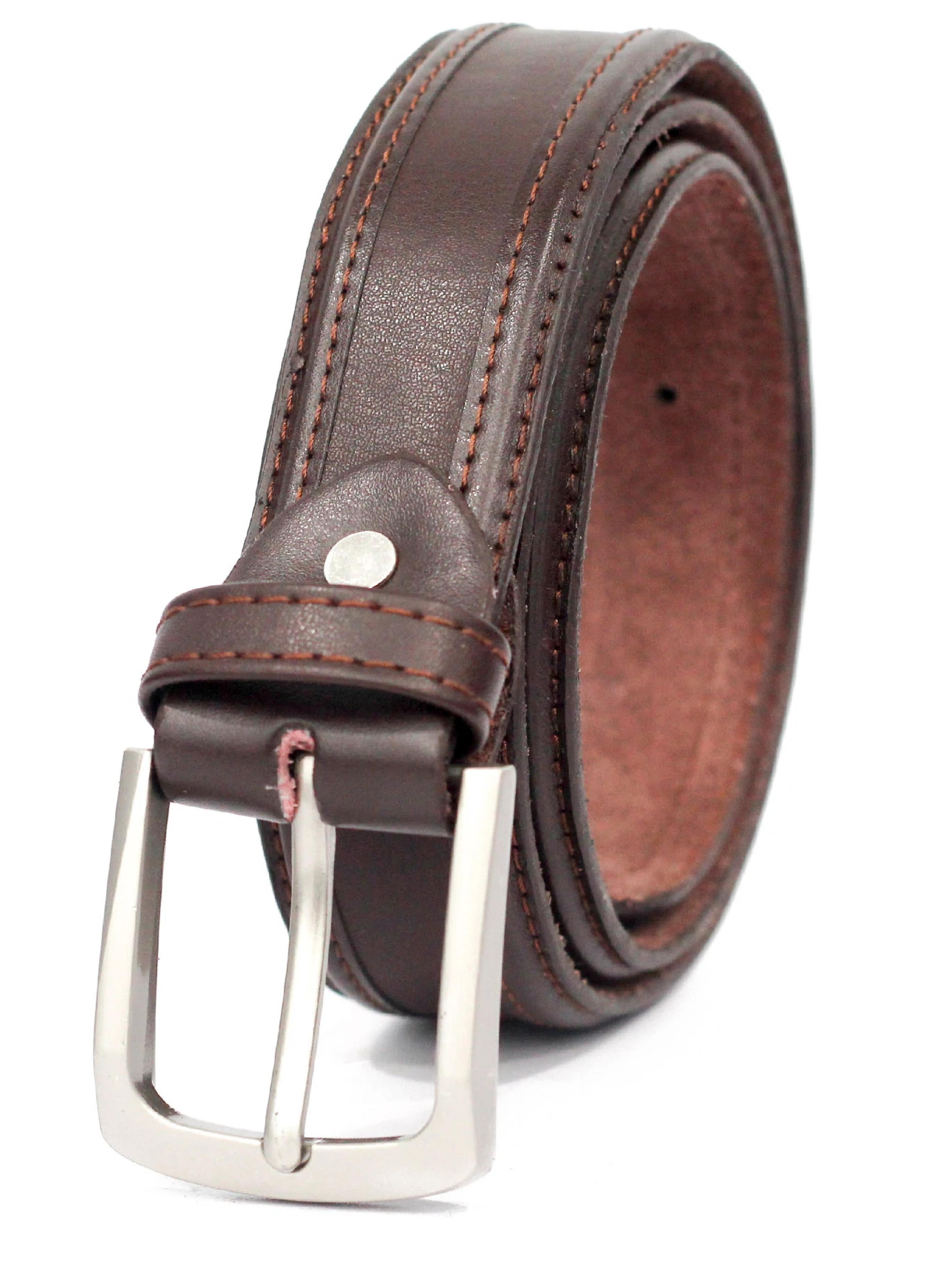 mens brown leather belt silver buckle