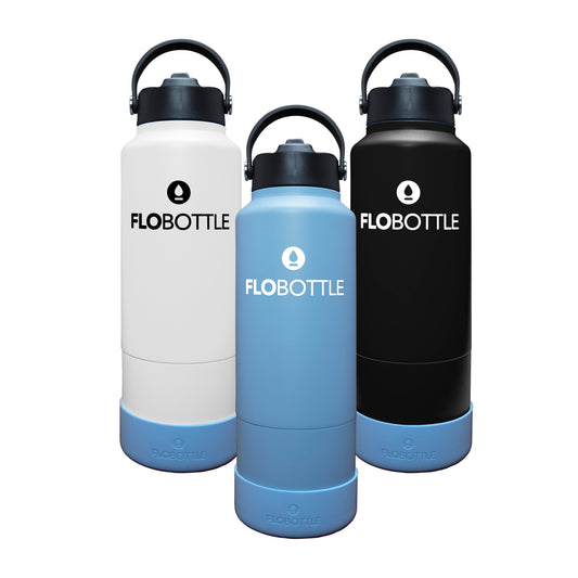 Flobottle 28 oz Water Bottle With Storage Bundle Pack | Chugger With  Articulating Lid & Soft Handle + 3 Pack Staw & Cleaner + EZ Grip Flexible  Boot +