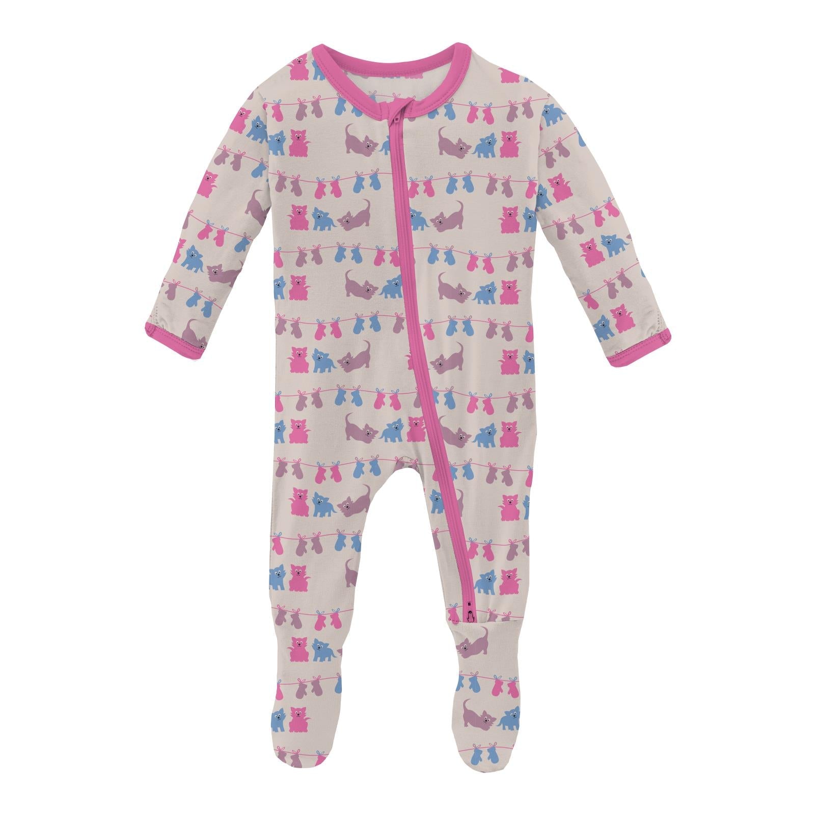 Print Footie with 2 Way Zipper | Latte 3 Little Kittens
