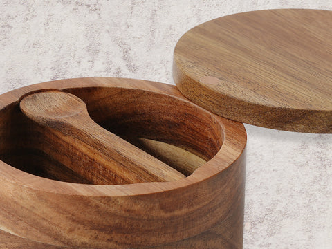 Acacia Wood Salt and Pepper Bowl Box