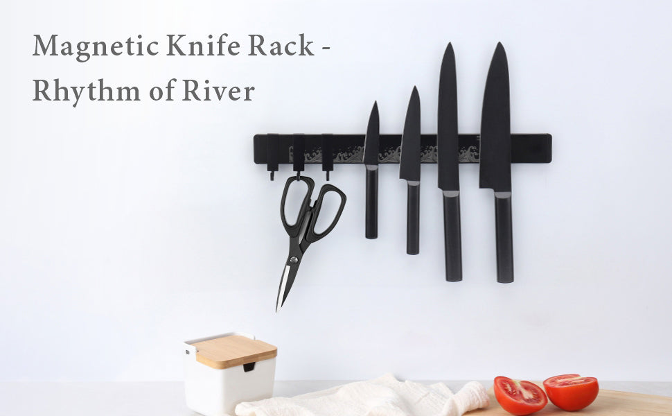 Modern Magnetic Knife Strip With 3 Hooks 16 Inch Rhythm Of The River Design