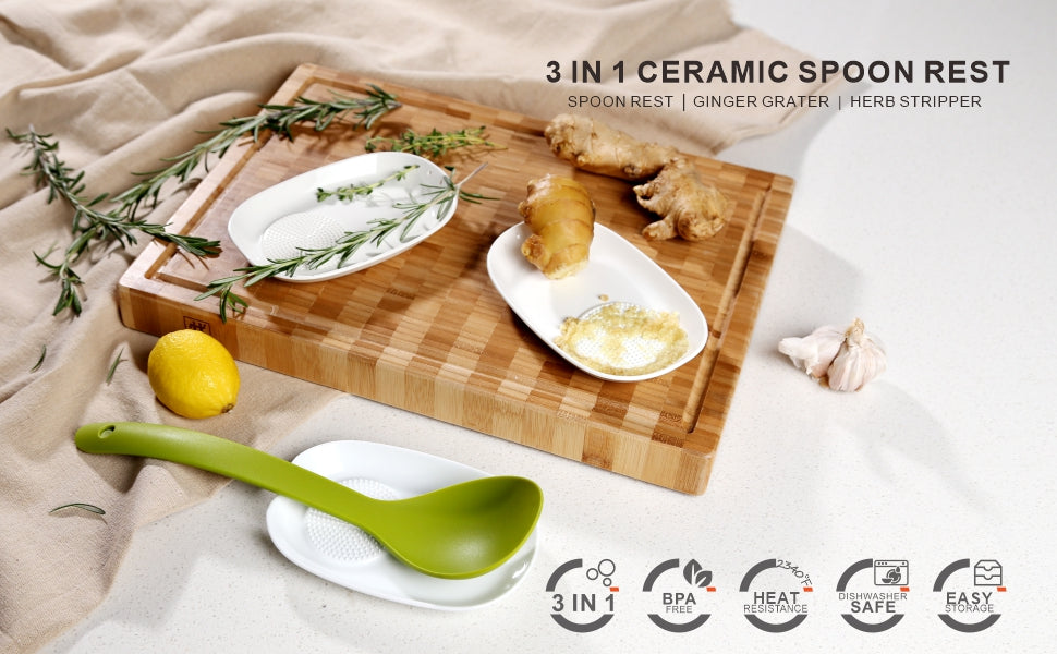 16.5 cm Ceramic Grater Spoon Rest Herb Stripper With Mini Brush