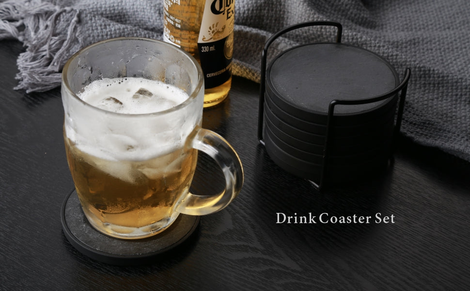 4 Inch Slate Stone Drink Coasters With Storage Ring Coaster Set Basic