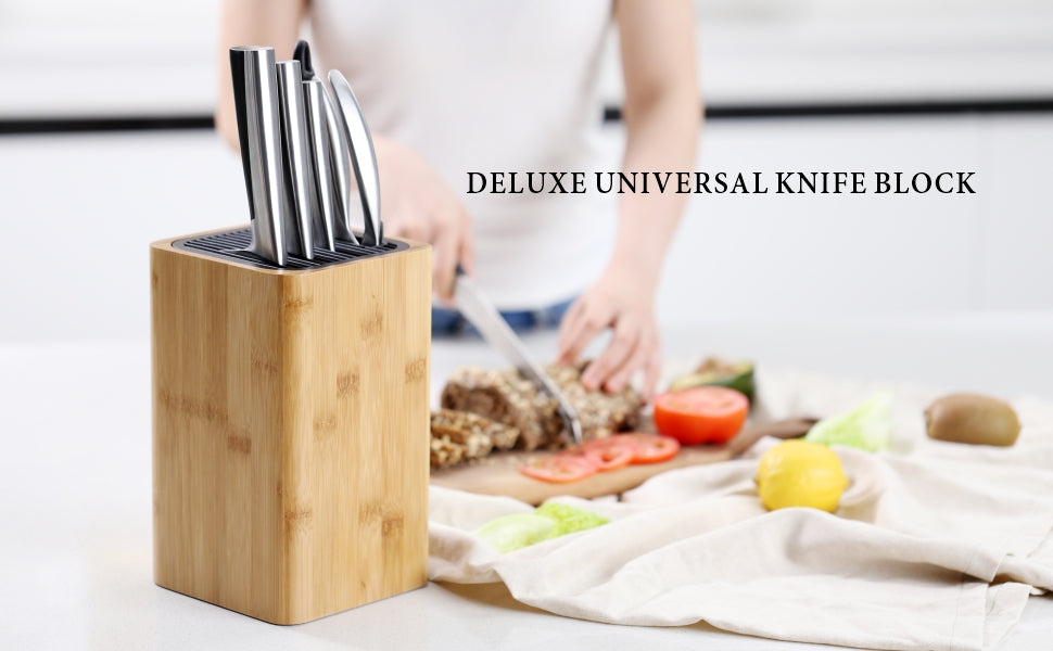 Deluxe Universal Knife Block With Slots Bamboo Knife Holder Basic