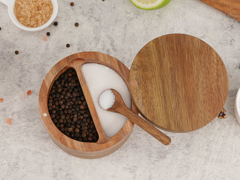 Acacia Wood Salt and Pepper Bowl Box