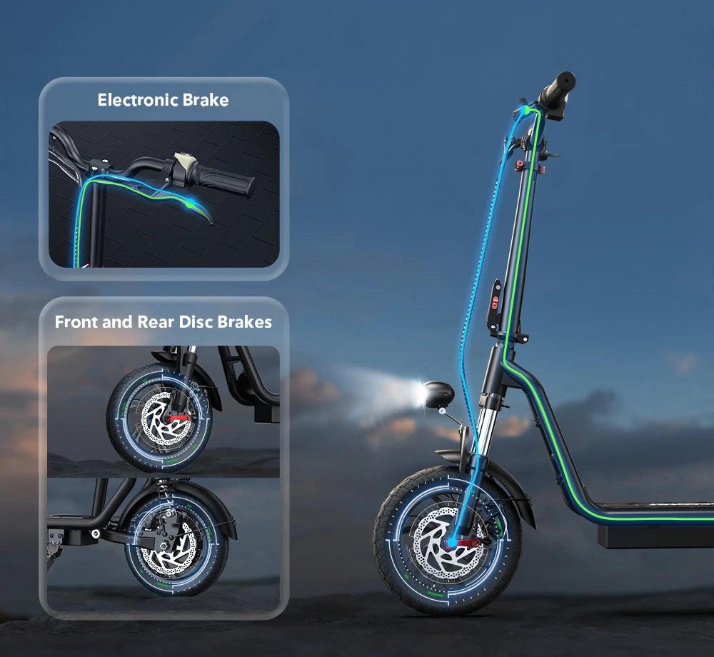 iScooter i12 Electric Scooter with Seat & Rear Basket, 500W Motor, 36V 7.5Ah Battery, 12-inch Pneumatic Tire, 25km/h Max Speed, 35km Max Range, Dual Disc Brakes, Dual Shock Absorption