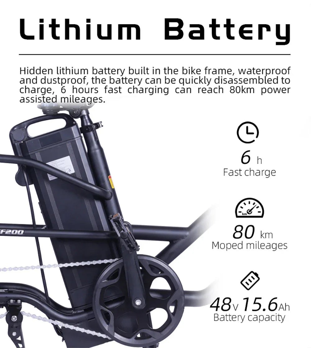 GOGOBEST GF200 Electric Bike, 500W Motor, 48V 15.6Ah Battery, 20 x 3.0 Inch Tires, Max Speed 45km/h, Max Range 80km, Mechanical Disc Brakes, Shimano 7-Speed, LCD Display - Green