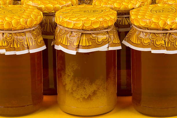 Crystallized honey in jar