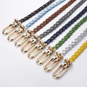 0.8cm Thin Braided PU Leather Belt - Women's Pin Buckle Waistband 110cm - Inclusive Accessory