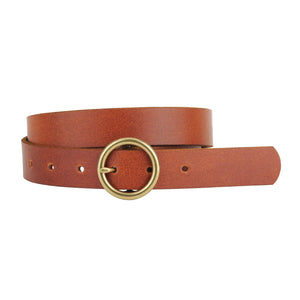 Brass Toned Circle Buckle Leather Belt - Amelia Sky
