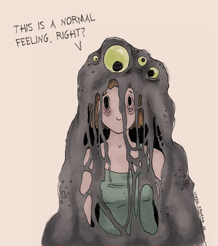 Girl with a black slim monster covering her as she asks, ‘this is a normal feeling, right?’