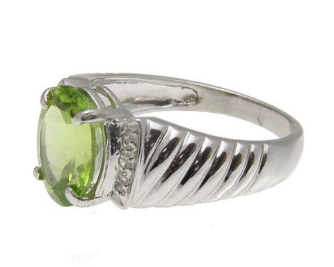 2.39CT 8X10MM GENUINE OVAL PERIDOT & DIAMOND RING SET IN SOLID 14K WHI ...
