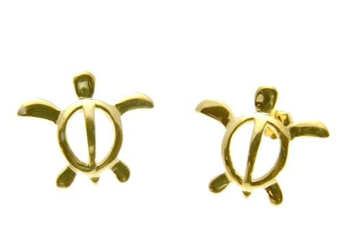 YELLOW GOLD PLATED SILVER 925 HAWAIIAN HONU TURTLE STUD POST EARRINGS ...