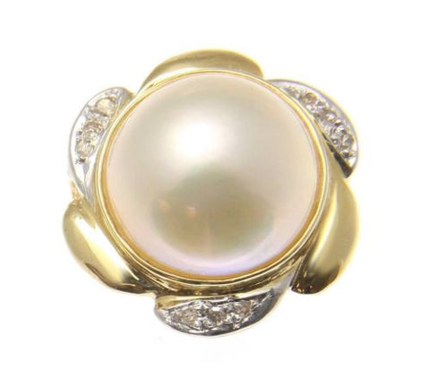 GENUINE 14MM MABE PEARL DIAMOND RING SOLID 14K YELLOW GOLD – Arthur's ...