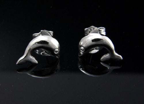 STERLING SILVER 925 HAWAIIAN HIGH POLISH SHINY DOLPHIN STUD POST EARRI ...