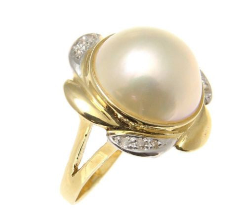 GENUINE 14MM MABE PEARL DIAMOND RING SOLID 14K YELLOW GOLD – Arthur's ...
