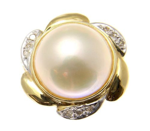 GENUINE 14MM MABE PEARL DIAMOND RING SOLID 14K YELLOW GOLD – Arthur's ...