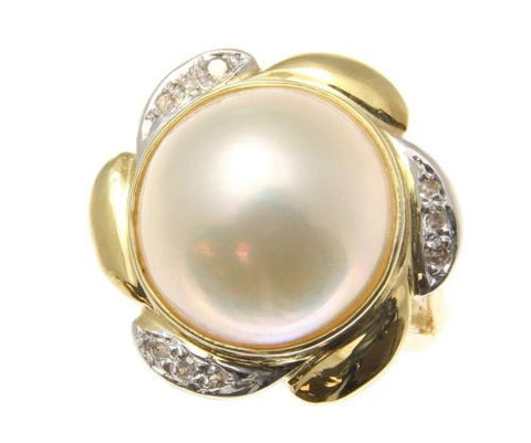 GENUINE 14MM MABE PEARL DIAMOND RING SOLID 14K YELLOW GOLD – Arthur's ...