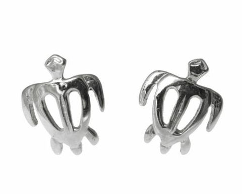 8.5MM SOLID 14K WHITE GOLD HAWAIIAN HONU TURTLE STUD POST EARRINGS SMALL