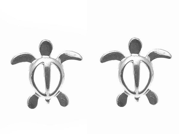 14K SOLID WHITE GOLD SHINY HAWAIIAN HONU SEA TURTLE STUD POST EARRINGS ...