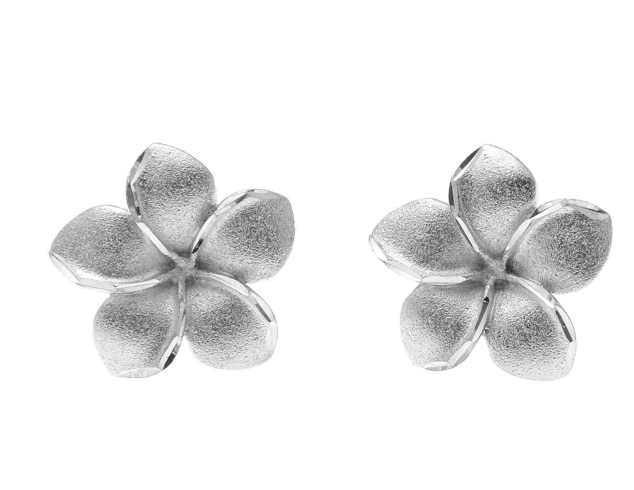 12 5mm 14k Solid White Gold Hawaiian Tropical Plumeria Flower Earrings Arthur S Jewelry