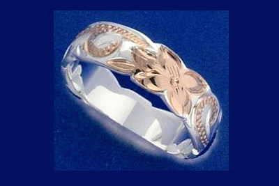 6MM SILVER 925 HAWAIIAN PRINCESS SCROLL RING ROSE GOLD PLATED 2 TONE SIZE 3-14