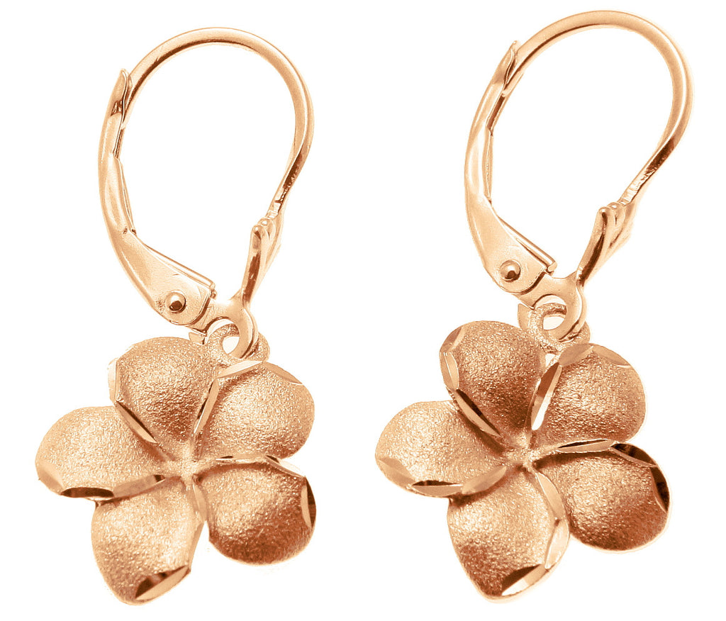 15.5MM 14K SOLID PINK ROSE GOLD HAWAIIAN PLUMERIA FLOWER EARRINGS LEVE - Arthur's Jewelry