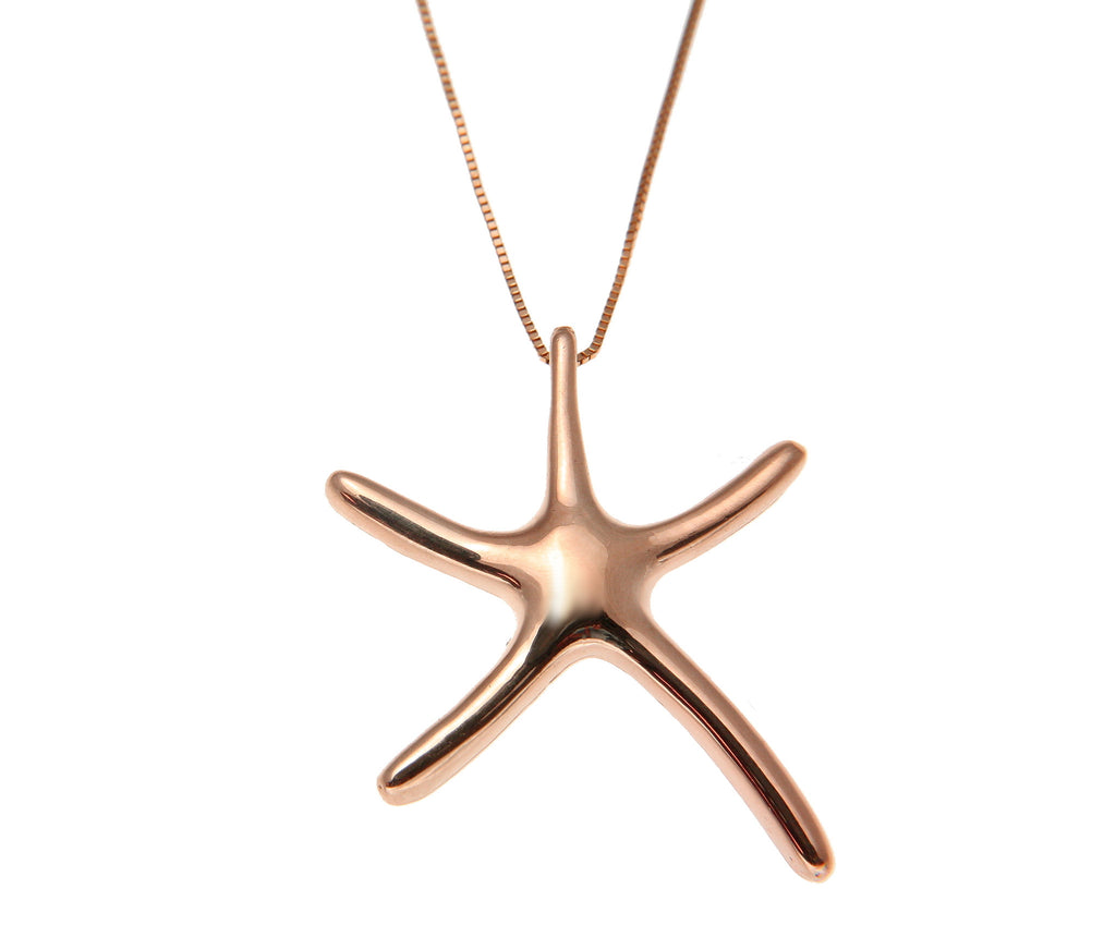 SOLID 14K PINK ROSE GOLD SHINY HAWAIIAN SEA STAR STARFISH SLIDE PENDAN ...