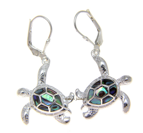 925 Sterling Silver Hawaiian Honu Turtle Abalone Shell Paua Leverback ...